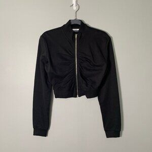 Ardene black long sleeve zipper front lightweight stretch crop length jacket‎